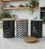Black Chevron & Paisley Printed Metal Airtight Containers Set Of 3
