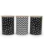 Black Chevron & Paisley Printed Metal Airtight Containers Set Of 3