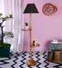Black Cotton Conical Wooden Floor Lamp