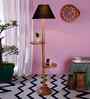 Black Cotton Conical Wooden Floor Lamp