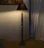 Black Cotton Conical Wooden Floor Lamp