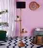 Black Cotton Drum Wooden Floor Lamp