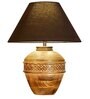 Black Cotton Fabric Shade Cromwell Large Natural Carved Wood Table Lamp With Brown Base
