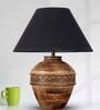 Black Cotton Fabric Shade Cromwell Large Natural Carved Wood Table Lamp With Brown Base
