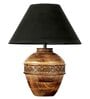 Black Cotton Fabric Shade Cromwell Large Natural Carved Wood Table Lamp With Brown Base