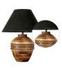 Black Cotton Fabric Shade Cromwell Large Natural Carved Wood Table Lamp With Brown Base