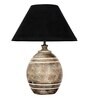 Black Cotton Fabric Shade Lavery mini natural carved wood table lamp with White Base