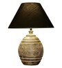 Black Cotton Fabric Shade Lavery mini natural carved wood table lamp with White Base