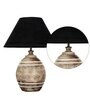 Black Cotton Fabric Shade Lavery mini natural carved wood table lamp with White Base