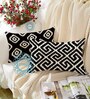 Black Cotton Geometric 18x12 inches Cushion Covers (Pack of 2)