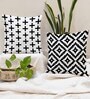 Black Cotton Geometric 24x24 inches Cushion Covers (Pack of 2)