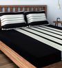 Black and White Cotton Striped 180TC Fitted Queen Bedsheet with 2 Pillow Covers
