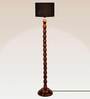 Black Cotton Shade Floor Lamp with Wood Base