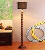 Black Cotton Shade Floor Lamp with Wood Base
