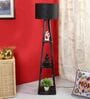 Genevieve Black Cotton Shade Shelf Floor Lamp With MDF Base