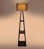 Genevieve Black Cotton Shade Shelf Floor Lamp With MDF Base