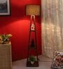 Uniqualy Black Cotton Shade Shelf Floor Lamp With MDF Base