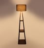 Uniqualy Black Cotton Shade Shelf Floor Lamp With MDF Base