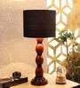 Black Cotton Shade Table Lamp with Wood Base