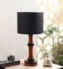 Black Cotton Shade Table Lamp with Wood Base