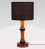 Black Cotton Shade Table Lamp with Wood Base