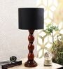 Black Cotton Shade Table Lamp with Wood Base