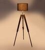 Lampost Black Cotton Shade Tripod Floor Lamp With Sheesham Wood Base