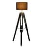 Malan Black Cotton Shade Tripod Floor Lamp With Sheesham Wood Base