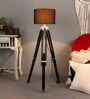 Malan Black Cotton Shade Tripod Floor Lamp With Sheesham Wood Base