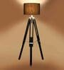 Malan Black Cotton Shade Tripod Floor Lamp With Sheesham Wood Base