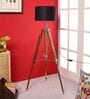 Lampost Black Cotton Shade Tripod Floor Lamp With Sheesham Wood Base