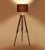 Caracas Black Cotton Shade Tripod Floor Lamp With Teak wood Base
