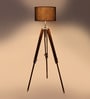 Centaur Black Cotton Shade Tripod Floor Lamp With Teak wood Base