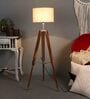 Frappe Black Cotton Shade Tripod Floor Lamp With Teak wood Base