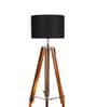 Caracas Black Cotton Shade Tripod Floor Lamp With Teak wood Base