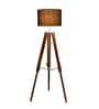Caracas Black Cotton Shade Tripod Floor Lamp With Teak wood Base