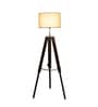 Frappe Black Cotton Shade Tripod Floor Lamp With Teak wood Base