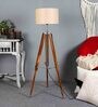 Frappe Black Cotton Shade Tripod Floor Lamp With Teak wood Base