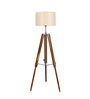 Frappe Black Cotton Shade Tripod Floor Lamp With Teak wood Base