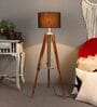 Caracas Black Cotton Shade Tripod Floor Lamp With Teak wood Base