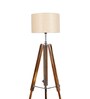 Frappe Black Cotton Shade Tripod Floor Lamp With Teak wood Base