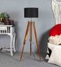 Caracas Black Cotton Shade Tripod Floor Lamp With Teak wood Base