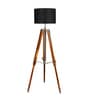 Caracas Black Cotton Shade Tripod Floor Lamp With Teak wood Base