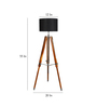 Caracas Black Cotton Shade Tripod Floor Lamp With Teak wood Base