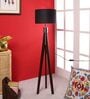 Black Cotton Shade Tripod Floor Lamp With MDF Base