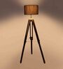 Alper Black Cotton Shade Tripod Floor Lamp With Sheesham Wood Base