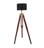 Alper Black Cotton Shade Tripod Floor Lamp With Sheesham Wood Base
