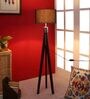 Black Cotton Shade Tripod Floor Lamp With MDF Base