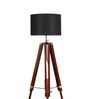Galaxy Black Cotton Shade Tripod Floor Lamp With Sheesham Wood Base