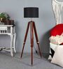 Galaxy Black Cotton Shade Tripod Floor Lamp With Sheesham Wood Base